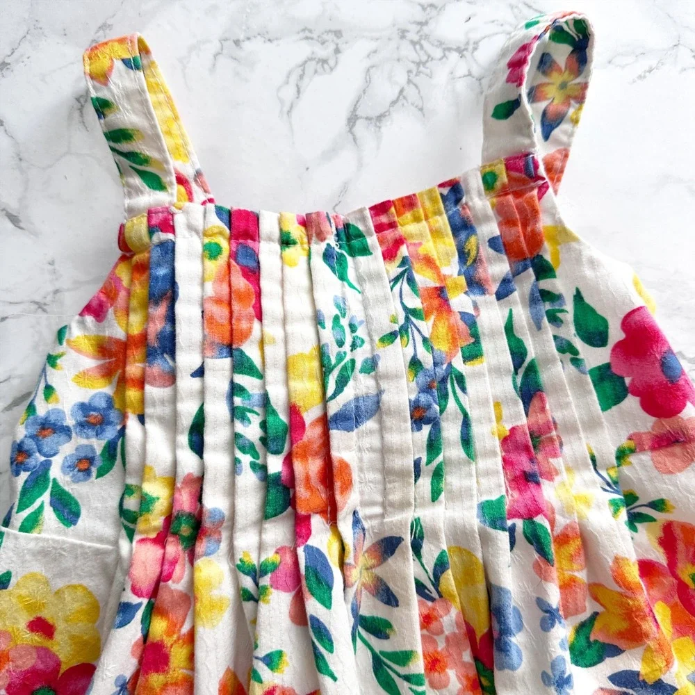 Shabby Chic Cotton Sleeveless Floral Multicolor Dress Baby Girls Size 24M